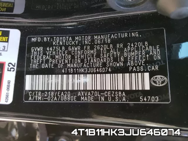 4T1B11HK3JU646074 фото 2