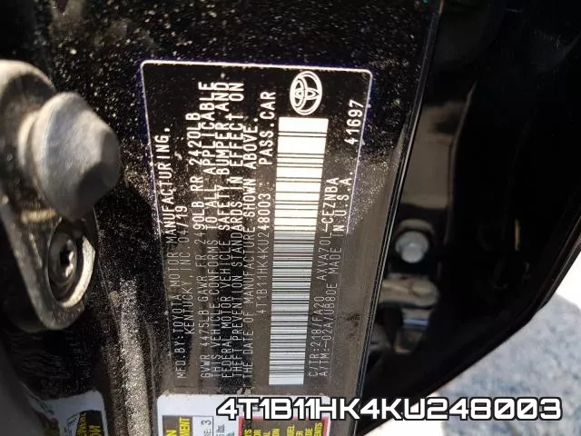 4T1B11HK4KU248003 фото 2