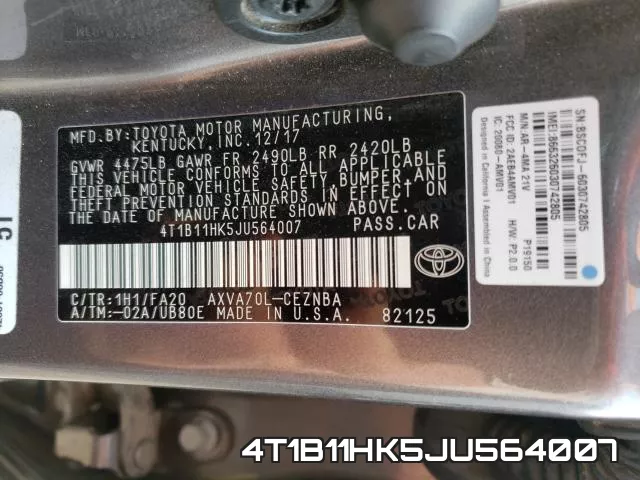4T1B11HK5JU564007 фото 2
