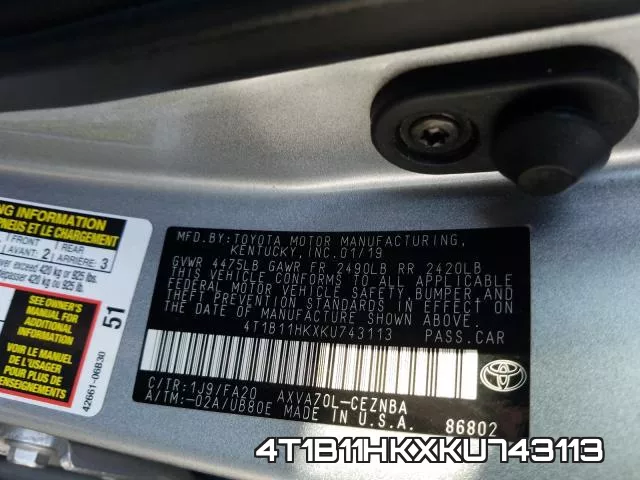 4T1B11HKXKU743113 фото 2