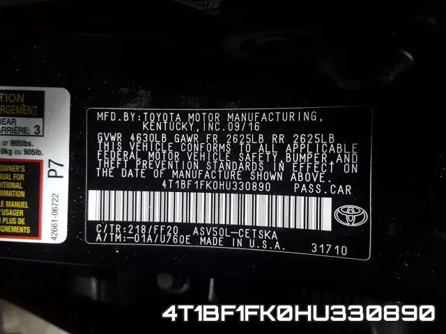4T1BF1FK0HU330890 фото 2