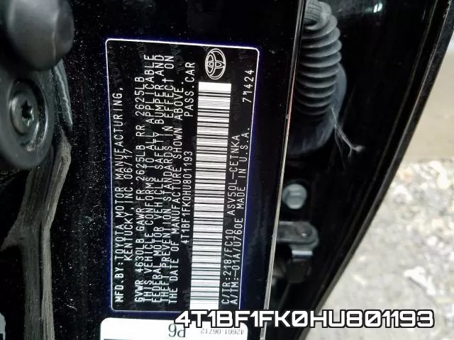 4T1BF1FK0HU801193 фото 2