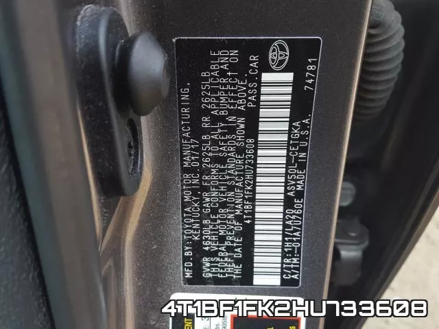 4T1BF1FK2HU733608 фото 2