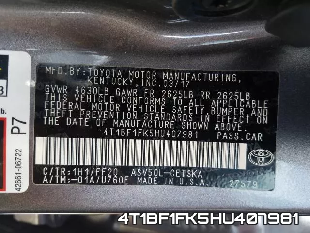 4T1BF1FK5HU407981 фото 2