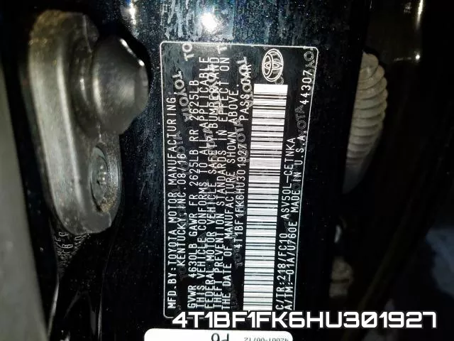 4T1BF1FK6HU301927 фото 2