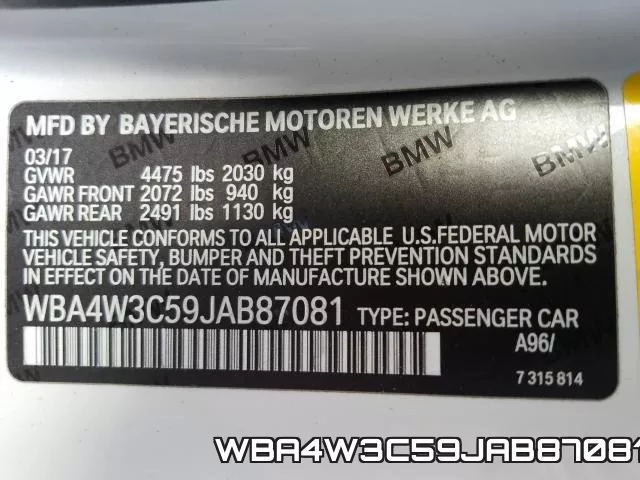 WBA4W3C59JAB87081 фото 2