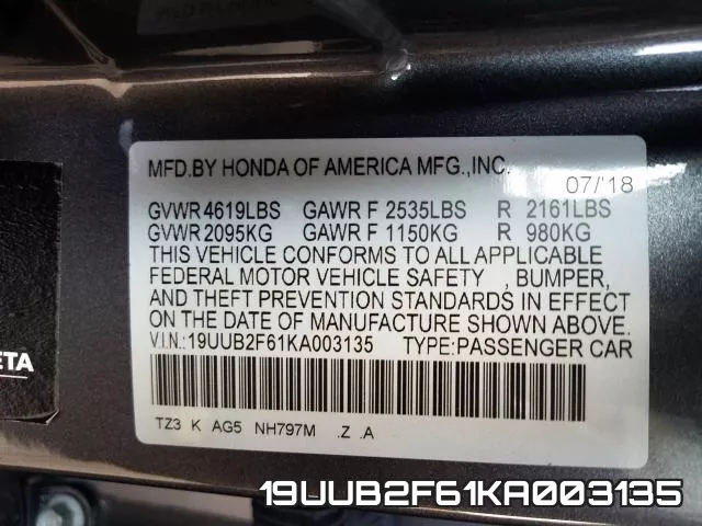 19UUB2F61KA003135 фото 2