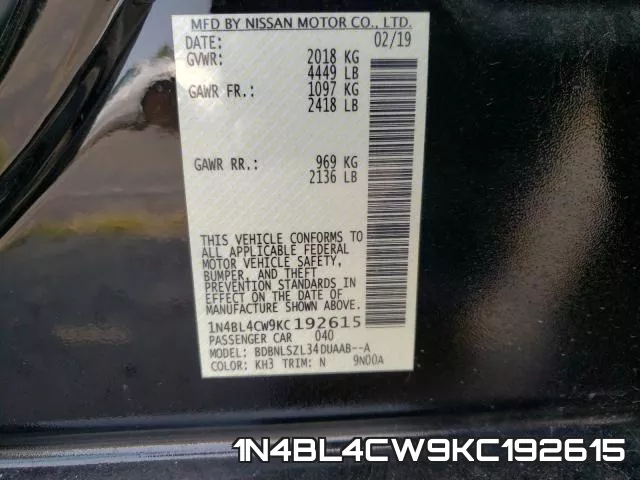 1N4BL4CW9KC192615 фото 2