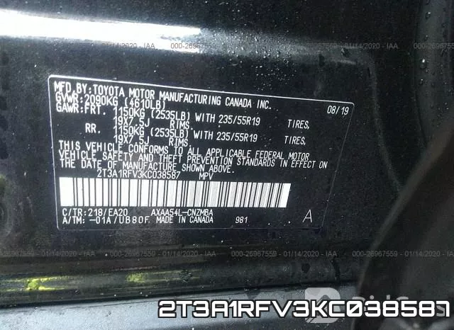2T3A1RFV3KC038587 фото 9