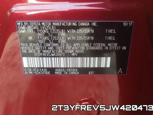 2T3YFREV5JW420473 фото 2