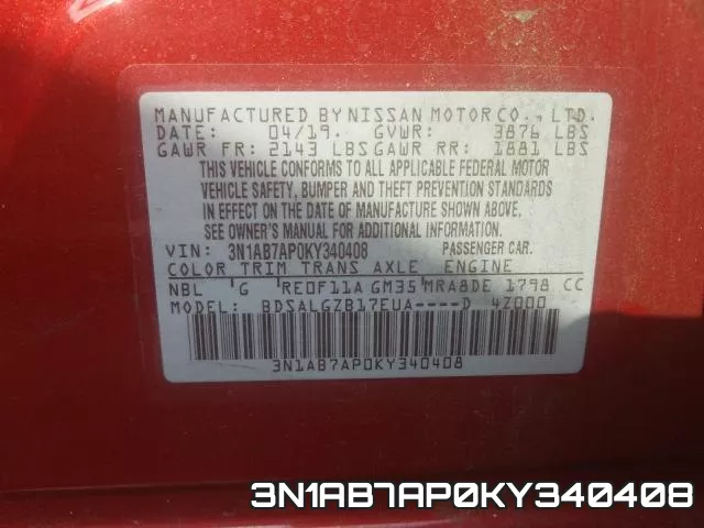 3N1AB7AP0KY340408 фото 2