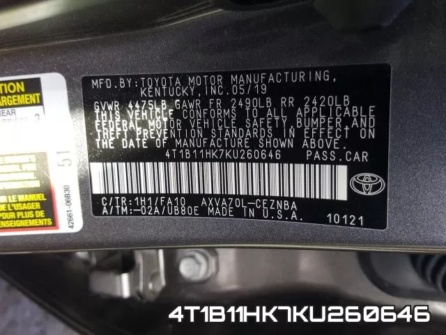 4T1B11HK7KU260646 фото 2