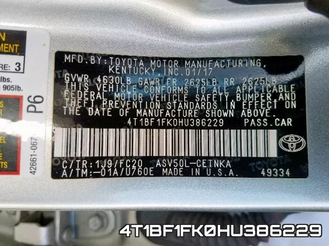 4T1BF1FK0HU386229 фото 2