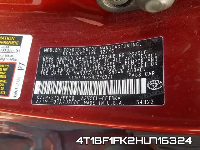 4T1BF1FK2HU716324 фото 2