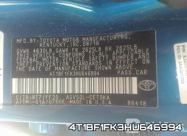 4T1BF1FK3HU646994 фото 10