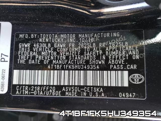 4T1BF1FK5HU349354 фото 2