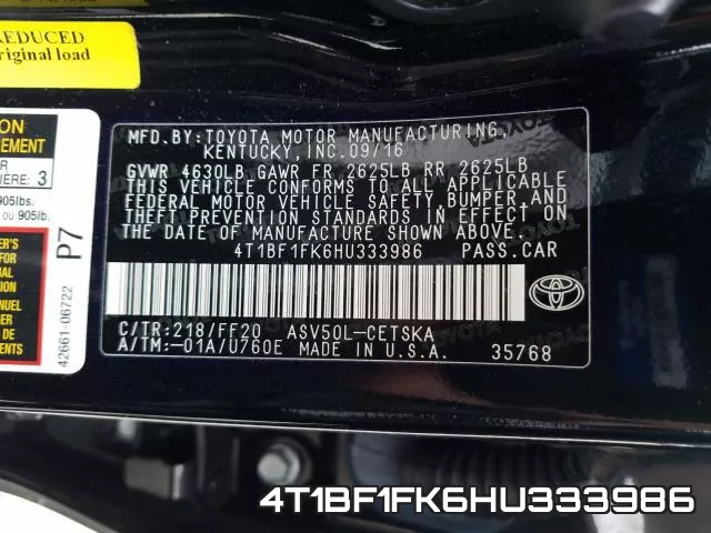 4T1BF1FK6HU333986 фото 2