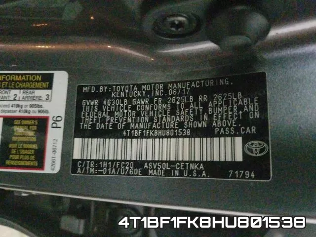 4T1BF1FK8HU801538 фото 2