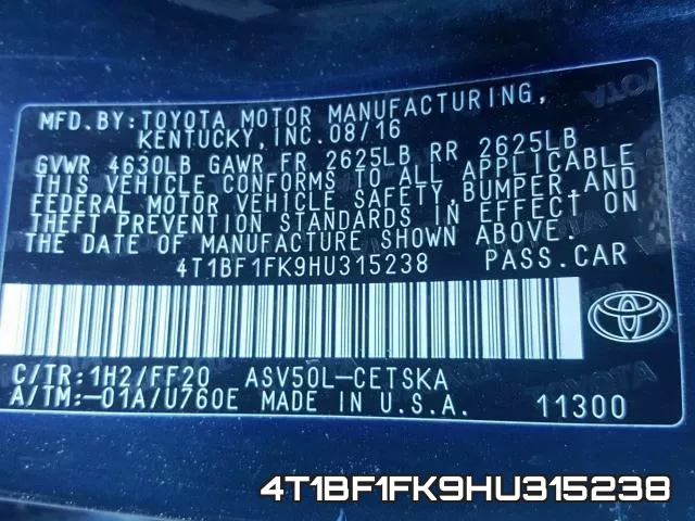 4T1BF1FK9HU315238 фото 2