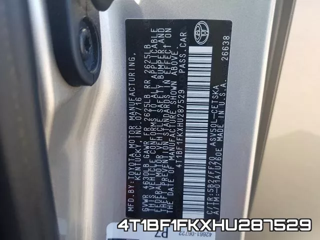 4T1BF1FKXHU287529 фото 2