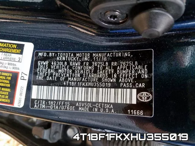 4T1BF1FKXHU355019 фото 2