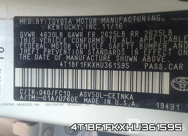 4T1BF1FKXHU361595 фото 10