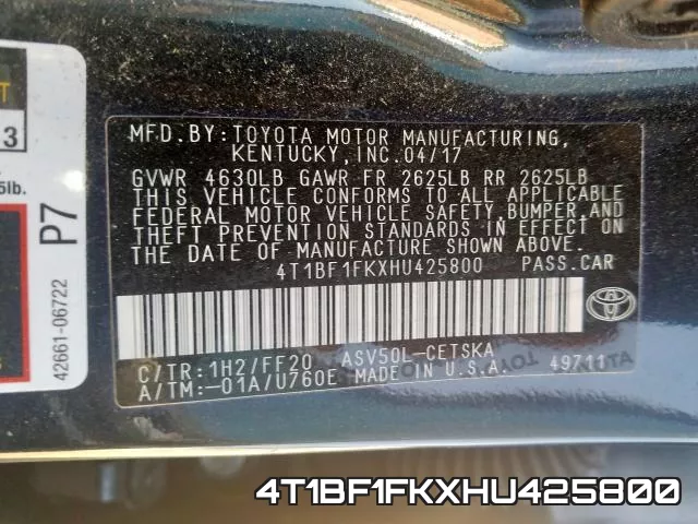 4T1BF1FKXHU425800 фото 2