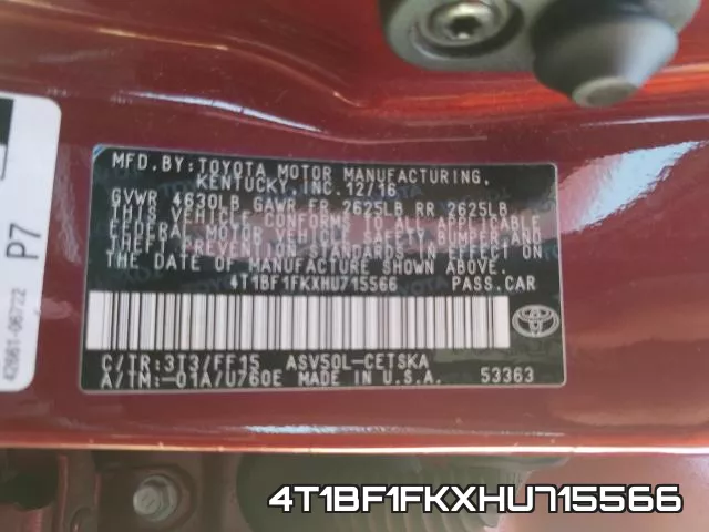 4T1BF1FKXHU715566 фото 2