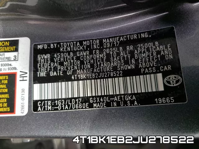 4T1BK1EB2JU278522 фото 2