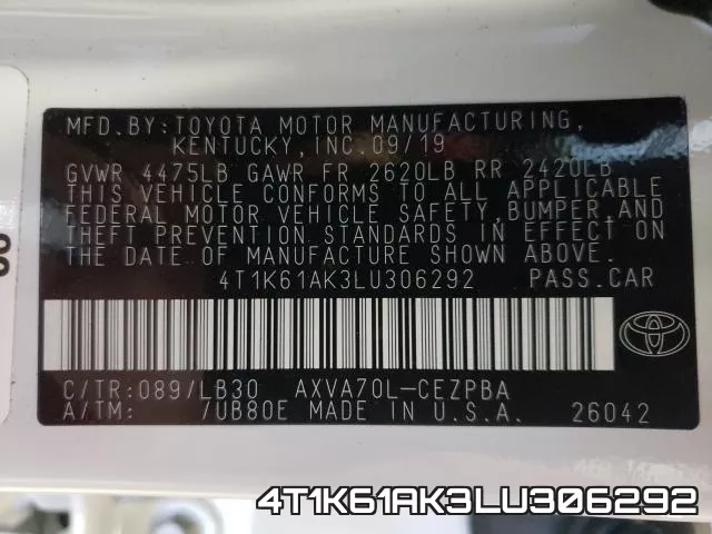 4T1K61AK3LU306292 фото 2
