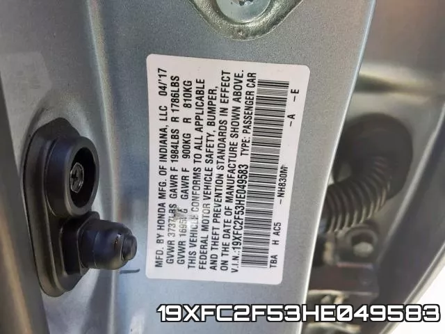 19XFC2F53HE049583 фото 2