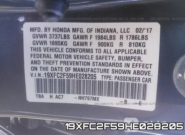 19XFC2F59HE028205 фото 10