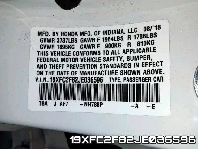 19XFC2F82JE036596 фото 2