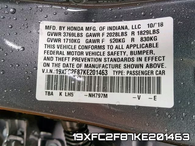 19XFC2F87KE201463 фото 2