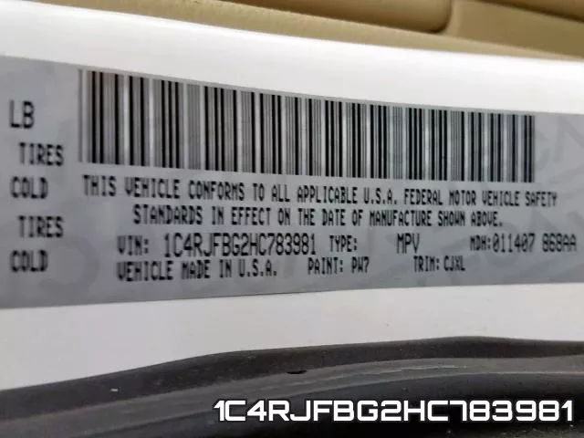 1C4RJFBG2HC783981 фото 2