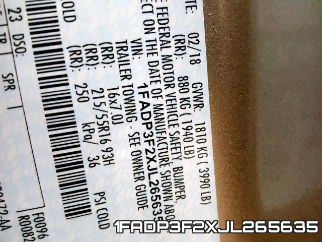 1FADP3F2XJL265635 фото 2
