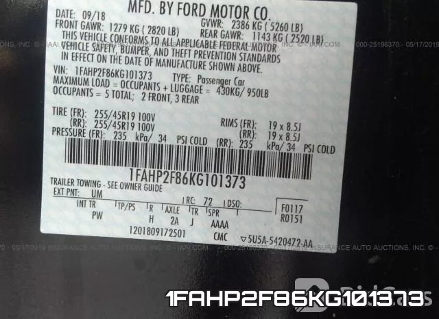 1FAHP2F86KG101373 фото 10