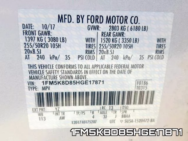 1FM5K8D85HGE17871 фото 2