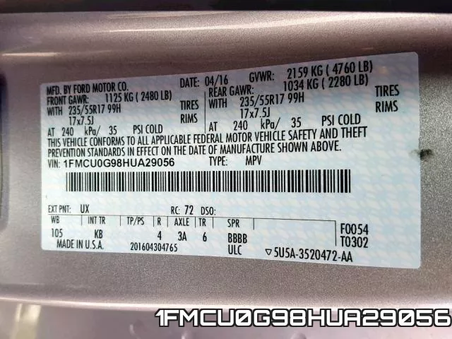 1FMCU0G98HUA29056 фото 2