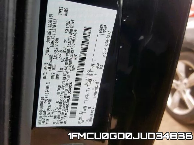 1FMCU0GD0JUD34836 фото 2