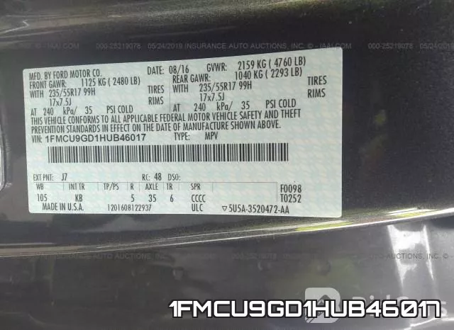 1FMCU9GD1HUB46017 фото 10