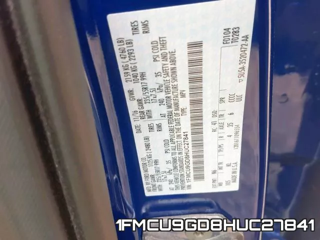 1FMCU9GD8HUC27841 фото 2