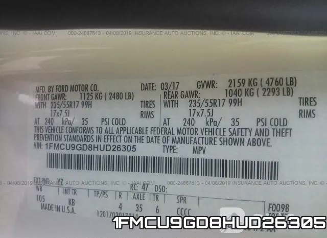1FMCU9GD8HUD26305 фото 10