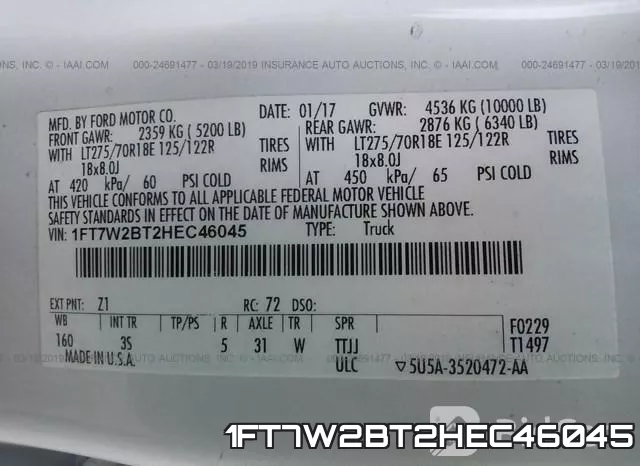 1FT7W2BT2HEC46045 фото 10