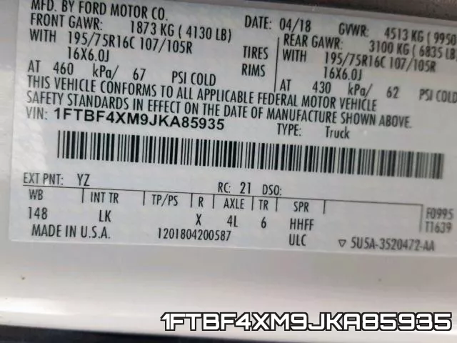 1FTBF4XM9JKA85935 фото 2