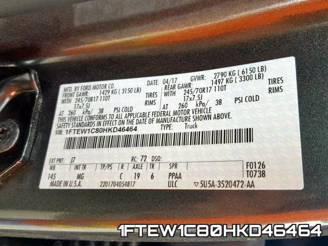 1FTEW1C80HKD46464 фото 2