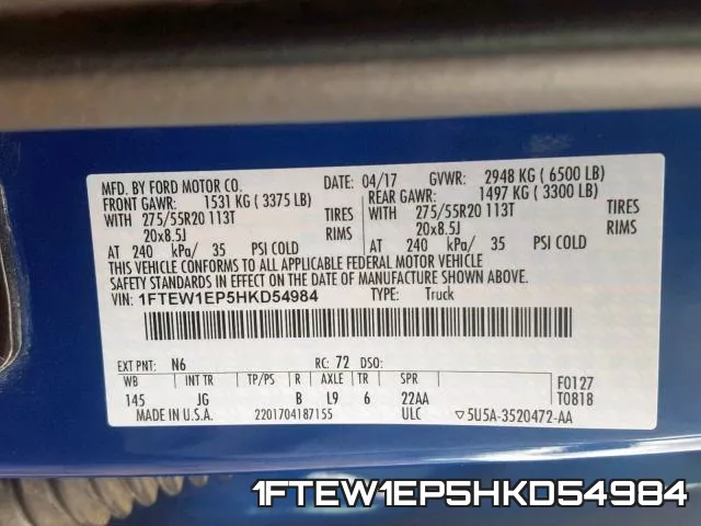 1FTEW1EP5HKD54984 фото 2