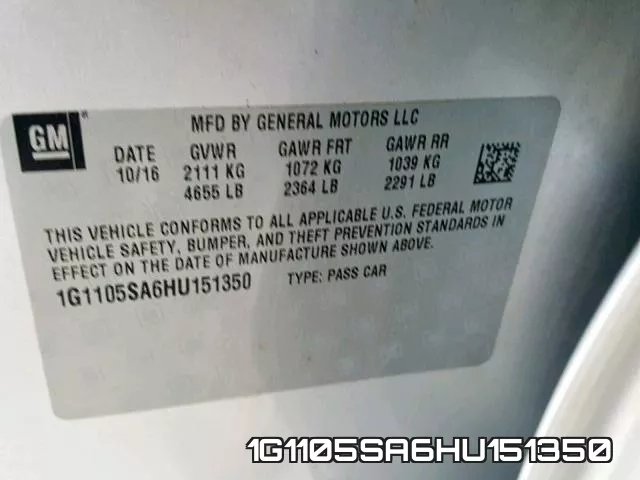 1G1105SA6HU151350 фото 2
