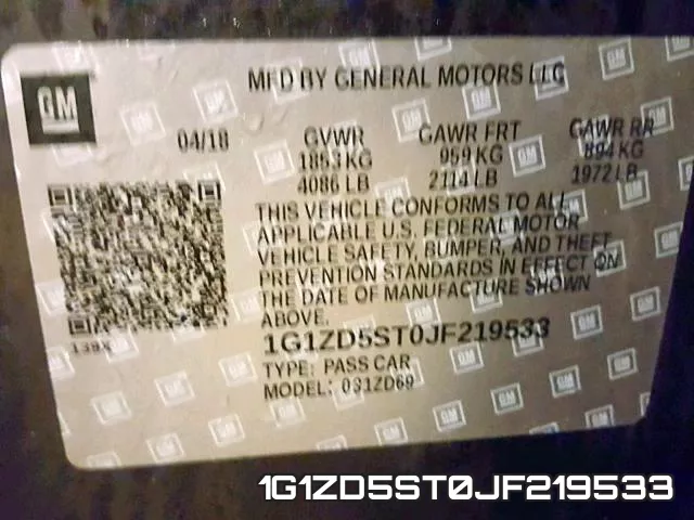 1G1ZD5ST0JF219533 фото 2