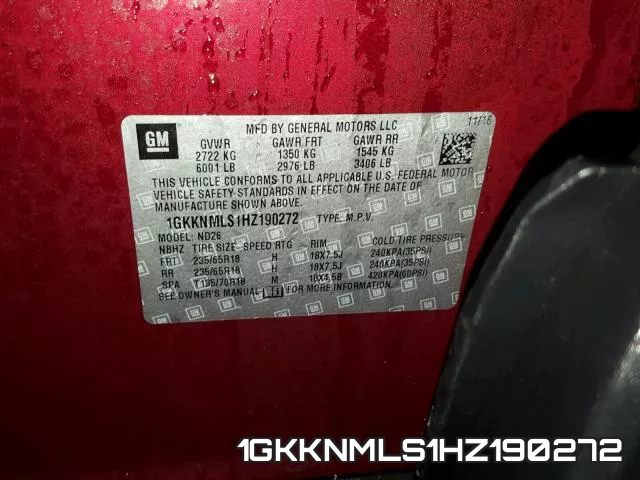 1GKKNMLS1HZ190272 фото 2
